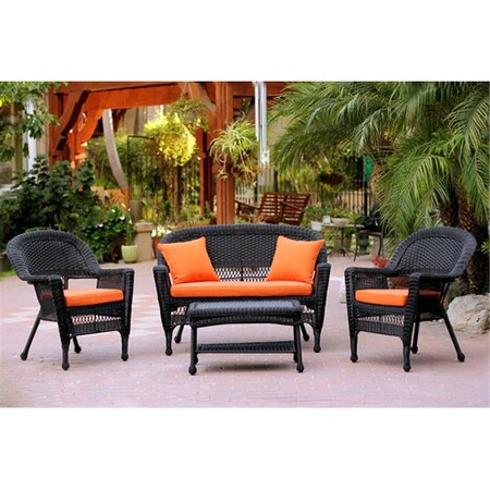 Jeco 4 Piece Black Wicker Conversation Set - Brick Orange Cushions W00207-G-FS016
